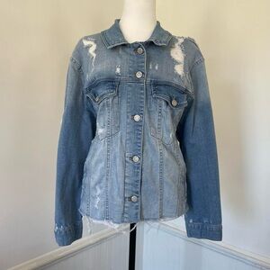 Enjean Authentic Denim Blue Distressed Ripped Jean Jacket